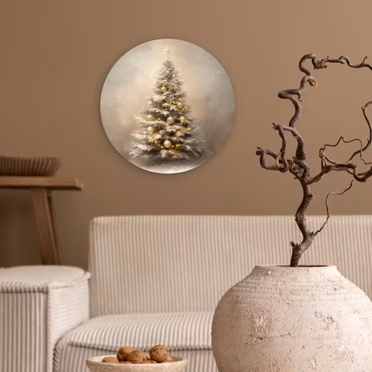 Kerst - kerstboom - Sneeuw - Art Wandcirkel kunststof plaat 5mm dik klein -sfeer1