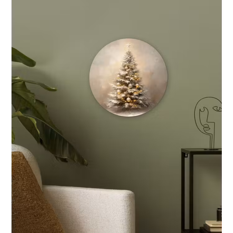 Kerst - kerstboom - Sneeuw - Art Wandcirkel kunststof plaat 5mm dik klein -sfeer3