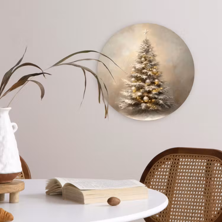 Kerst - kerstboom - Sneeuw - Art Wandcirkel kunststof plaat 5mm dik klein -sfeer4