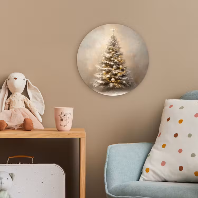 Kerst - kerstboom - Sneeuw - Art Wandcirkel kunststof plaat 5mm dik klein -tsfeer1_kind