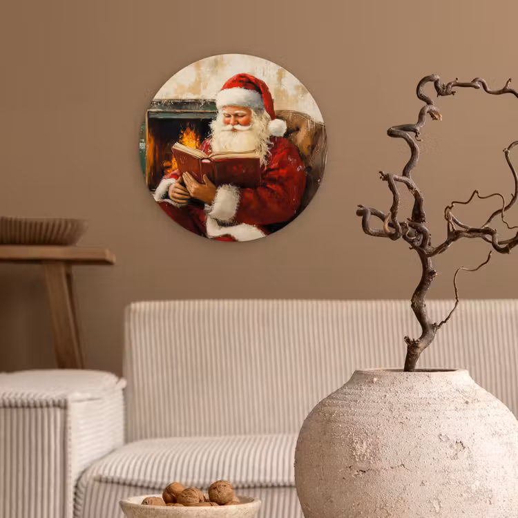 Kerst - Kerstman - Winter - Open Haard Wandcirkel kunststof plaat 5mm dik klein -sfeer1