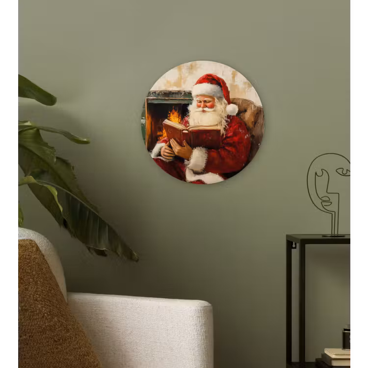 Kerst - Kerstman - Winter - Open Haard Wandcirkel kunststof plaat 5mm dik klein -sfeer3