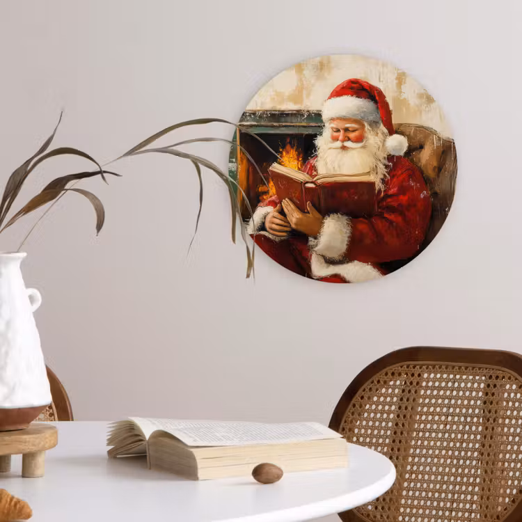 Kerst - Kerstman - Winter - Open Haard Wandcirkel kunststof plaat 5mm dik klein -sfeer4