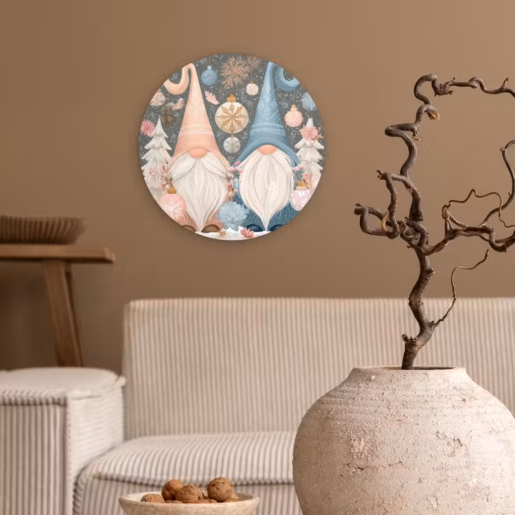 Kerst - Gnomen - Pastel Wandcirkel kunststof plaat 5mm dik klein -sfeer1