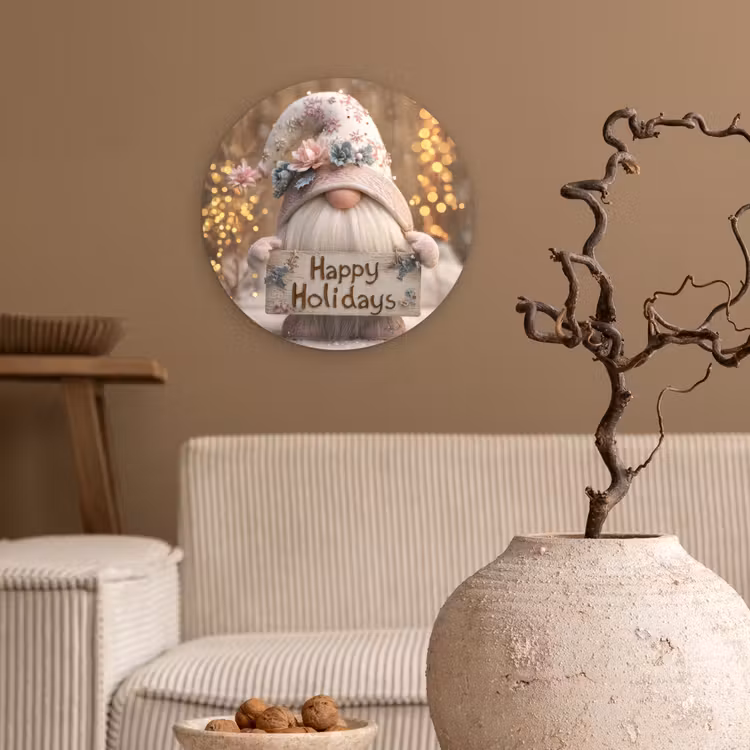 Kerst - Gnome - Bord - Kleurrijk Wandcirkel kunststof plaat 5mm dik klein -sfeer1