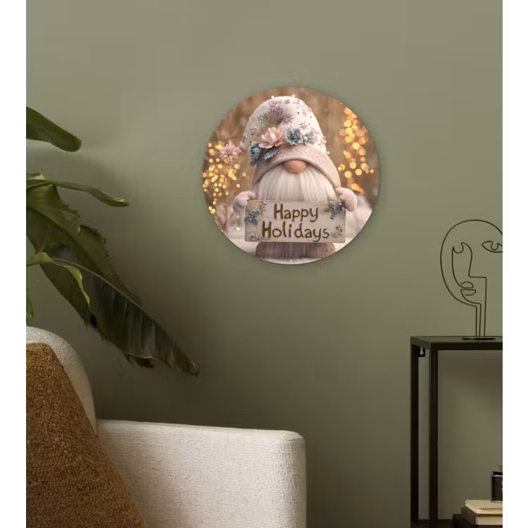 Kerst - Gnome - Bord - Kleurrijk Wandcirkel kunststof plaat 5mm dik klein -sfeer3