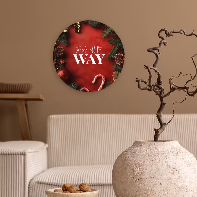 Kerst - Quote - Rood - Kerstballen Wandcirkel kunststof plaat 5mm dik klein -sfeer1
