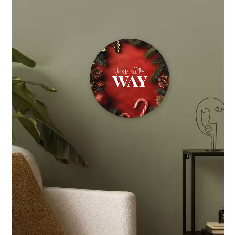 Kerst - Quote - Rood - Kerstballen Wandcirkel kunststof plaat 5mm dik klein -sfeer3