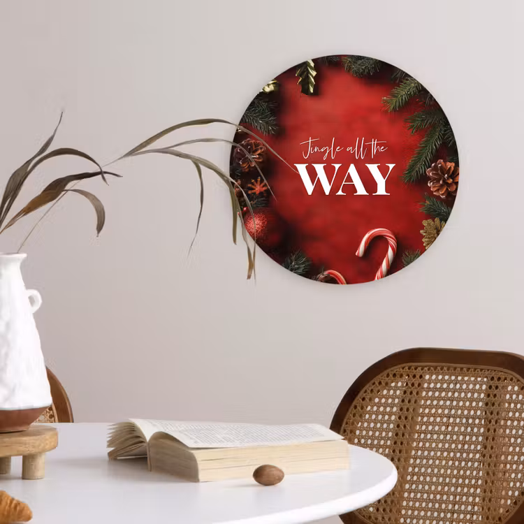 Kerst - Quote - Rood - Kerstballen Wandcirkel kunststof plaat 5mm dik klein -sfeer4