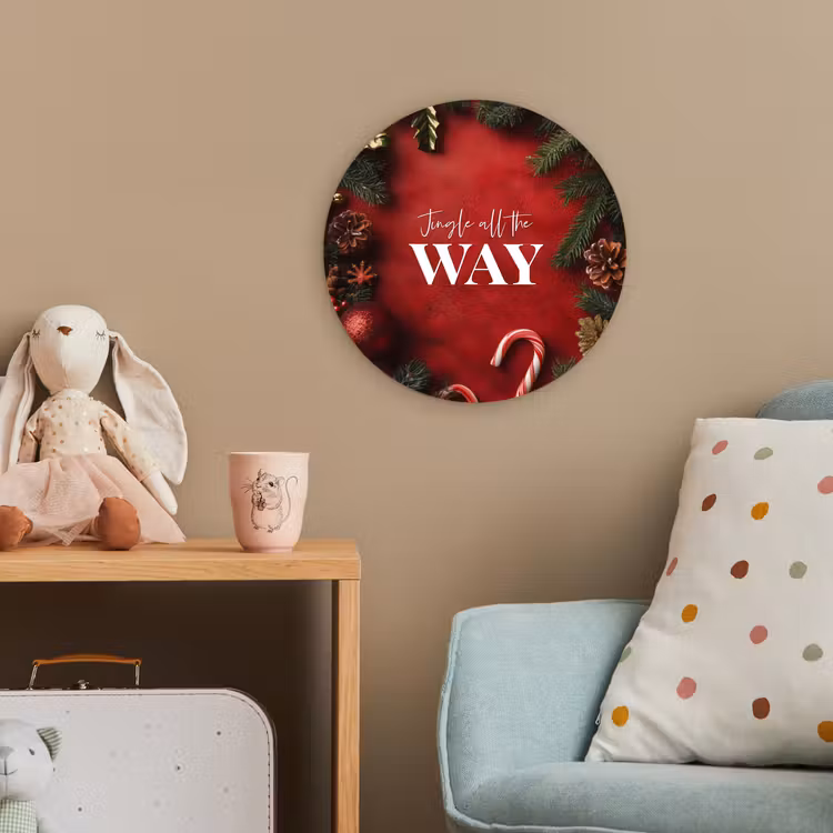Kerst - Quote - Rood - Kerstballen Wandcirkel kunststof plaat 5mm dik klein -tsfeer1_kind