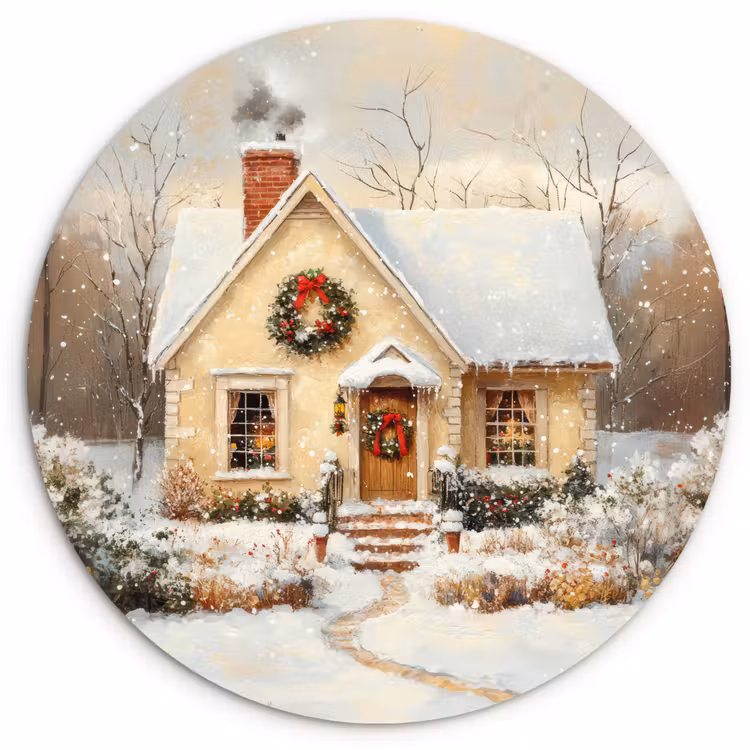 Kerst - Huis - Winter - Sneeuw Wandcirkel kunststof plaat 5mm dik klein -3d
