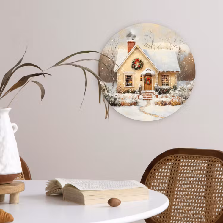 Kerst - Huis - Winter - Sneeuw Wandcirkel kunststof plaat 5mm dik klein -sfeer4