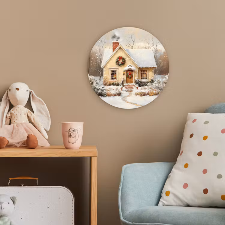 Kerst - Huis - Winter - Sneeuw Wandcirkel kunststof plaat 5mm dik klein -tsfeer1_kind