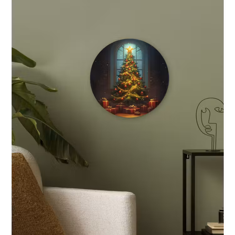 Kerstboom - Cadeau - Kerst - Winter Wandcirkel kunststof plaat 5mm dik klein -sfeer3