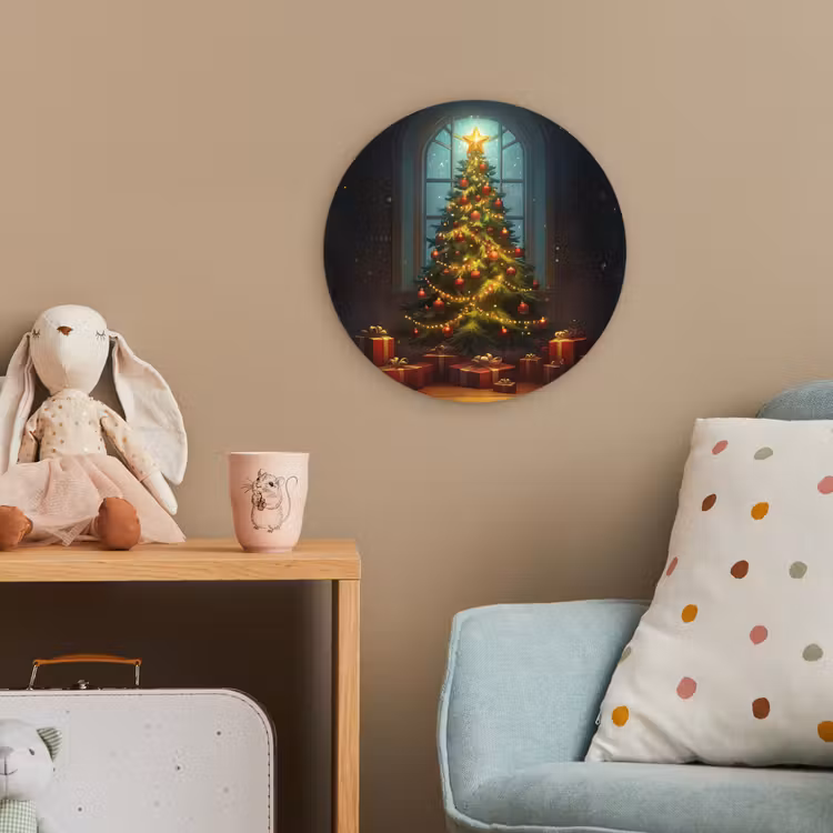 Kerstboom - Cadeau - Kerst - Winter Wandcirkel kunststof plaat 5mm dik klein -tsfeer1_kind