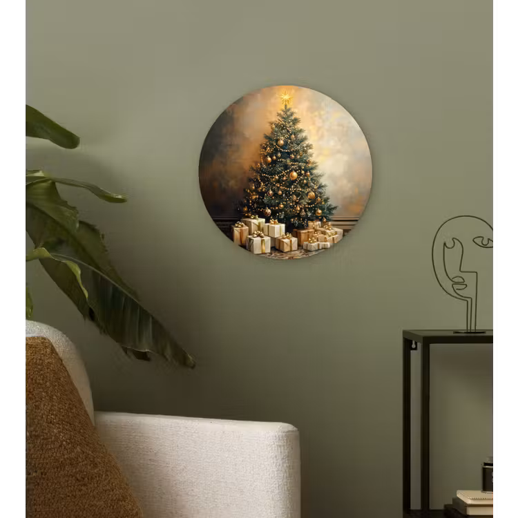Kerstboom - Cadeaus - Goud Wandcirkel kunststof plaat 5mm dik klein -sfeer3