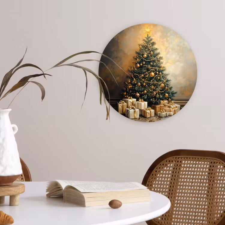 Kerstboom - Cadeaus - Goud Wandcirkel kunststof plaat 5mm dik klein -sfeer4