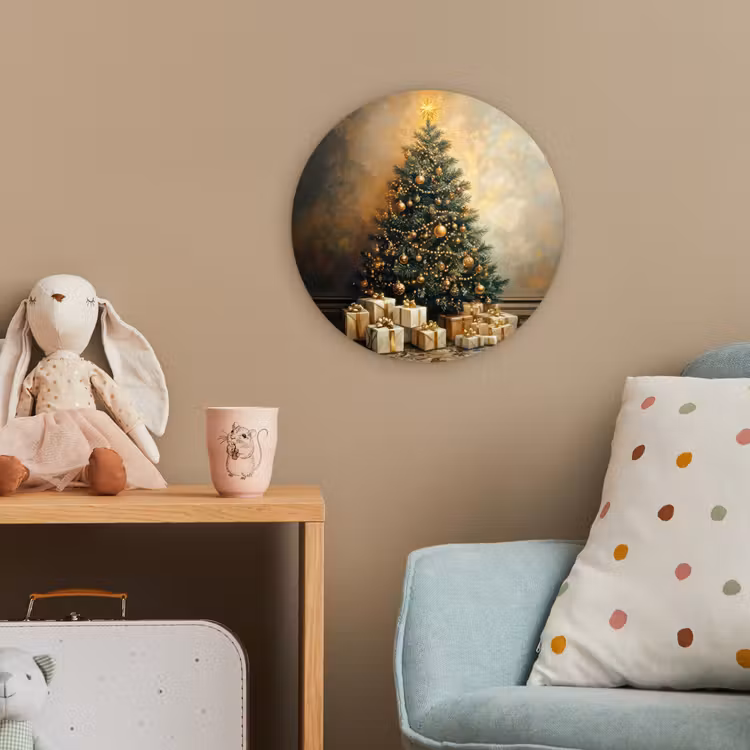 Kerstboom - Cadeaus - Goud Wandcirkel kunststof plaat 5mm dik klein -tsfeer1_kind