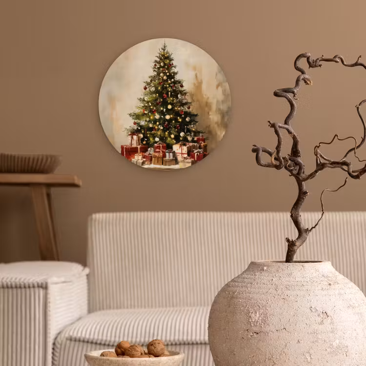 Kerstboom - Versierd - Kleurrijk Wandcirkel kunststof plaat 5mm dik klein -sfeer1