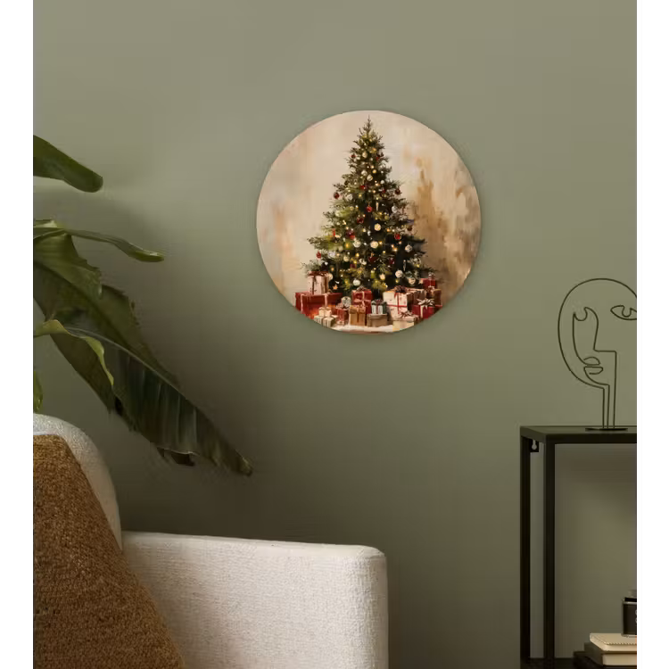 Kerstboom - Versierd - Kleurrijk Wandcirkel kunststof plaat 5mm dik klein -sfeer3