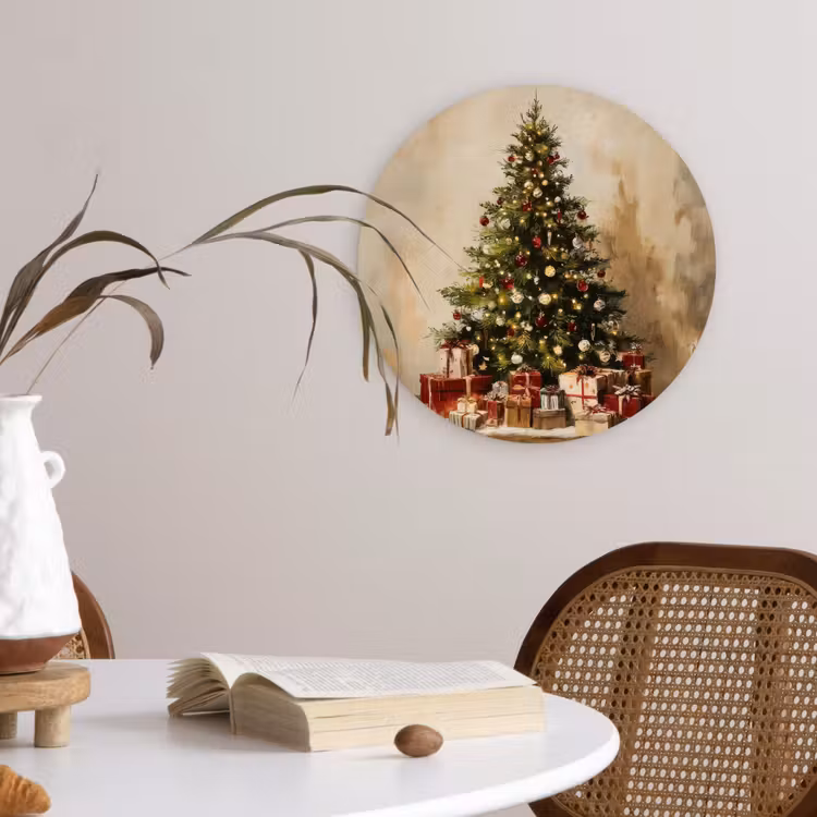 Kerstboom - Versierd - Kleurrijk Wandcirkel kunststof plaat 5mm dik klein -sfeer4