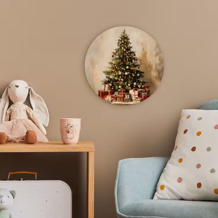 Kerstboom - Versierd - Kleurrijk Wandcirkel kunststof plaat 5mm dik klein -tsfeer1_kind