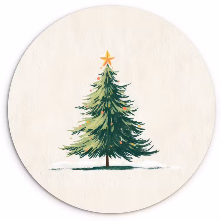 Kerstboom - Illustratie - Ster - Sneeuw Wandcirkel kunststof plaat 5mm dik klein -3d