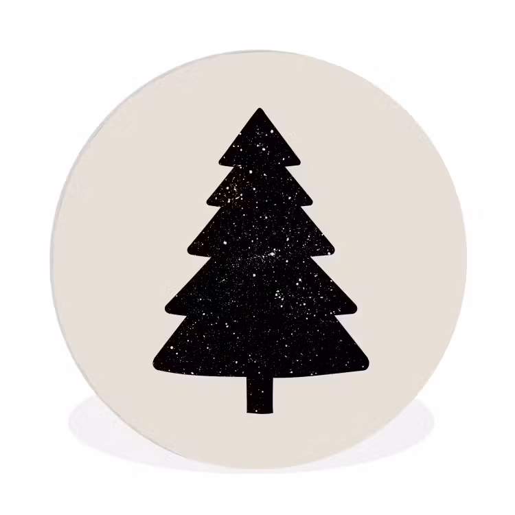 Kerstboom - Zwart - Feestdagen - Beige Wandcirkel kunststof plaat 5mm dik klein -3d