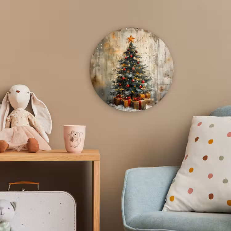 Kerstboom - Vintage - Kerst - Cadeau Wandcirkel kunststof plaat 5mm dik klein -tsfeer1_kind