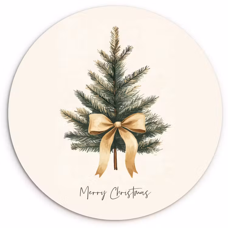 Kerstboom - Kerst - Merry Christmas - Beige Wandcirkel kunststof plaat 5mm dik klein -3d