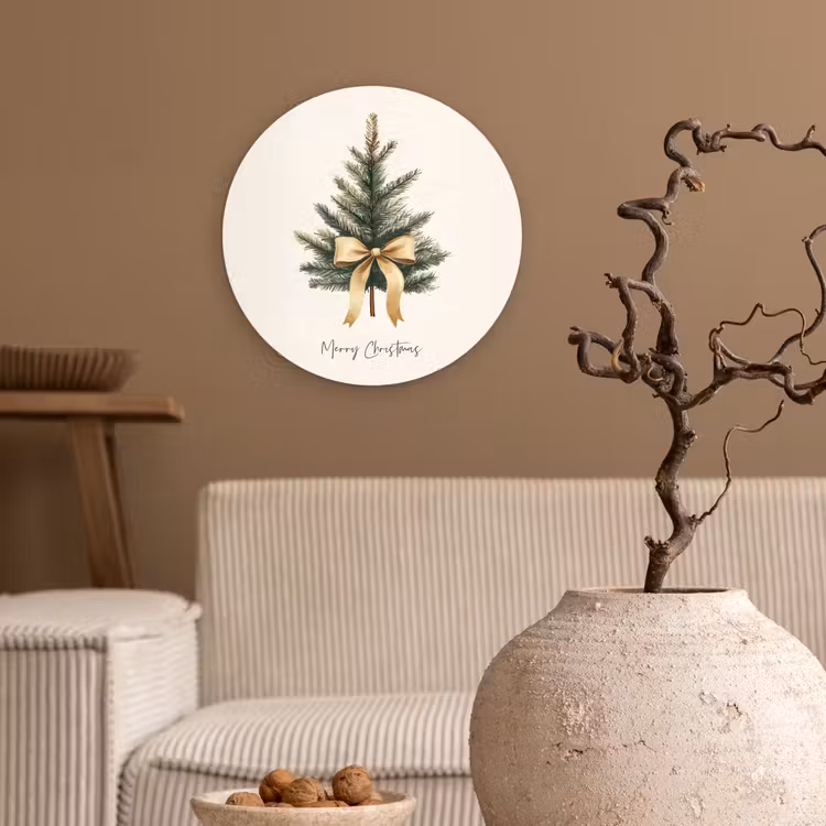 Kerstboom - Kerst - Merry Christmas - Beige Wandcirkel kunststof plaat 5mm dik klein -sfeer1