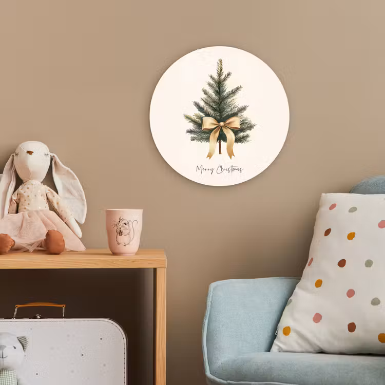 Kerstboom - Kerst - Merry Christmas - Beige Wandcirkel kunststof plaat 5mm dik klein -tsfeer1_kind