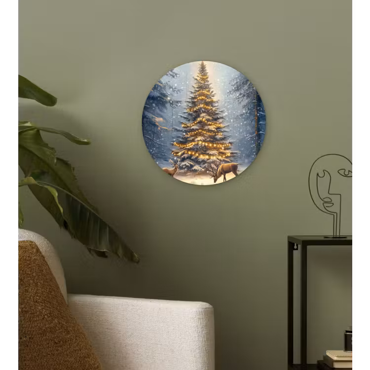 Kerstlicht - Woud - Hert - Donker Wandcirkel kunststof plaat 5mm dik klein -sfeer3