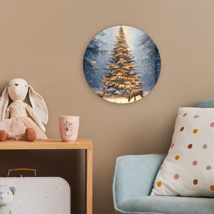 Kerstlicht - Woud - Hert - Donker Wandcirkel kunststof plaat 5mm dik klein -tsfeer1_kind