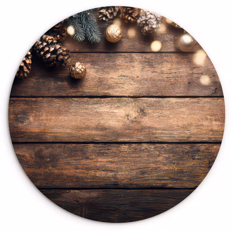 Kerstdecoratie - Houten - Dennenappel - Bruin Wandcirkel kunststof plaat 5mm dik klein -3d