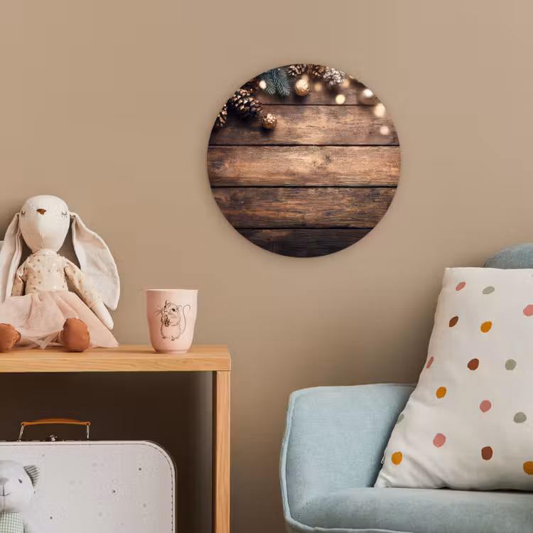 Kerstdecoratie - Houten - Dennenappel - Bruin Wandcirkel kunststof plaat 5mm dik klein -tsfeer1_kind