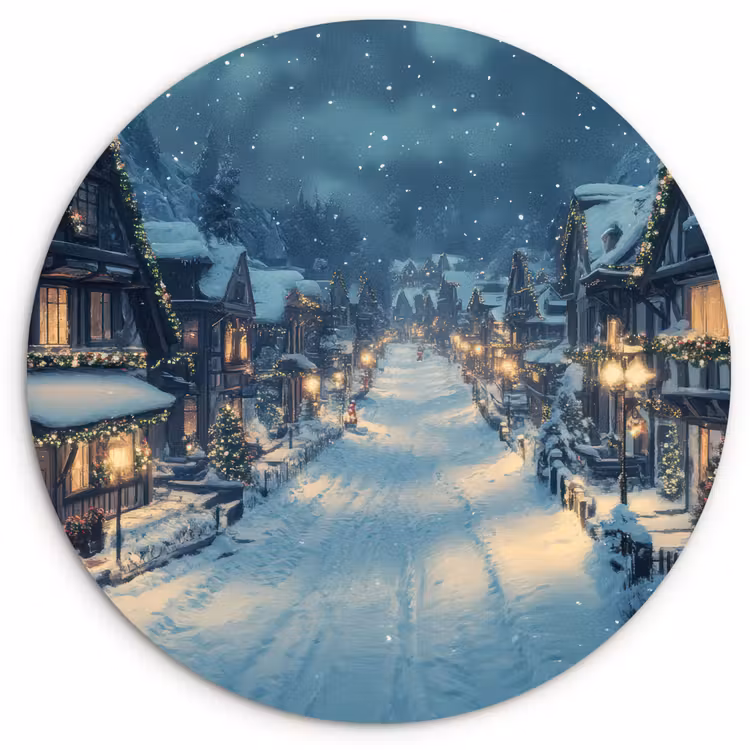 Kerstdorp - Kerst - Sneeuw - Winter Wandcirkel kunststof plaat 5mm dik klein -3d