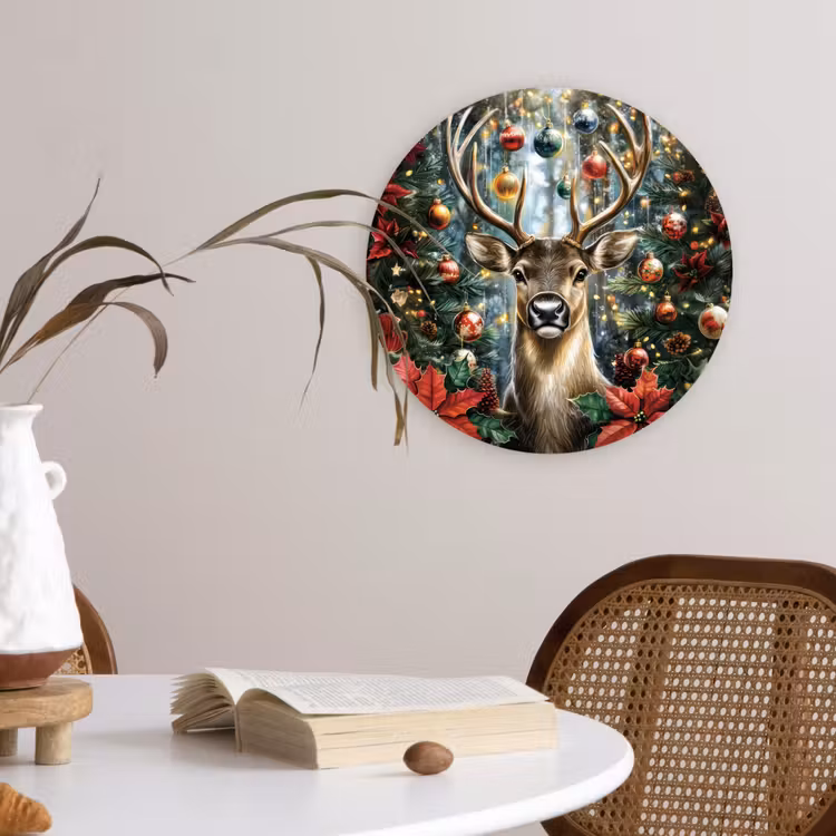Kerstfeest - Dennenbos - Rood Wandcirkel kunststof plaat 5mm dik klein -sfeer4