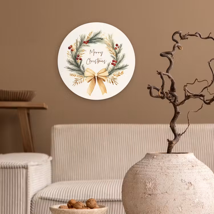 Kerstkrans - Kerst - Goud - Beige Wandcirkel kunststof plaat 5mm dik klein -sfeer1