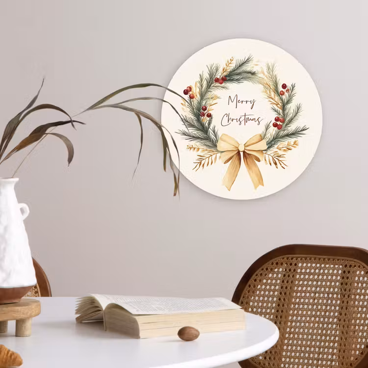 Kerstkrans - Kerst - Goud - Beige Wandcirkel kunststof plaat 5mm dik klein -sfeer4
