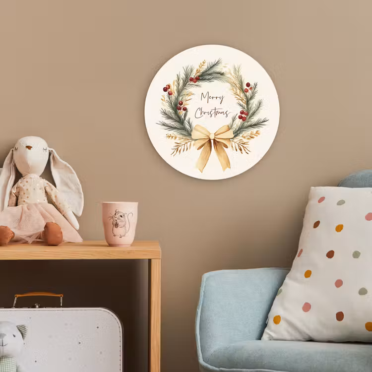 Kerstkrans - Kerst - Goud - Beige Wandcirkel kunststof plaat 5mm dik klein -tsfeer1_kind