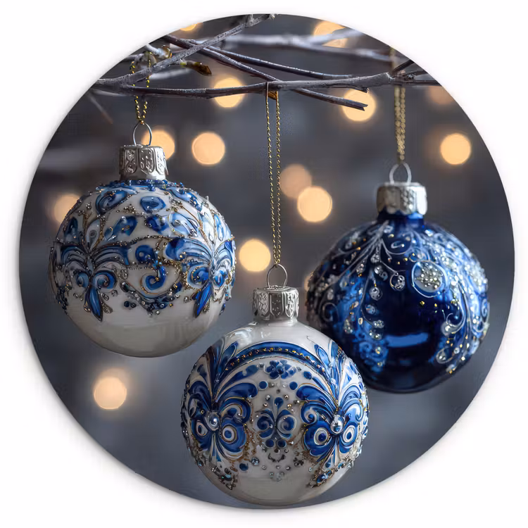 Kerstbal - Versierd - Blauw Wandcirkel kunststof plaat 5mm dik klein -3d