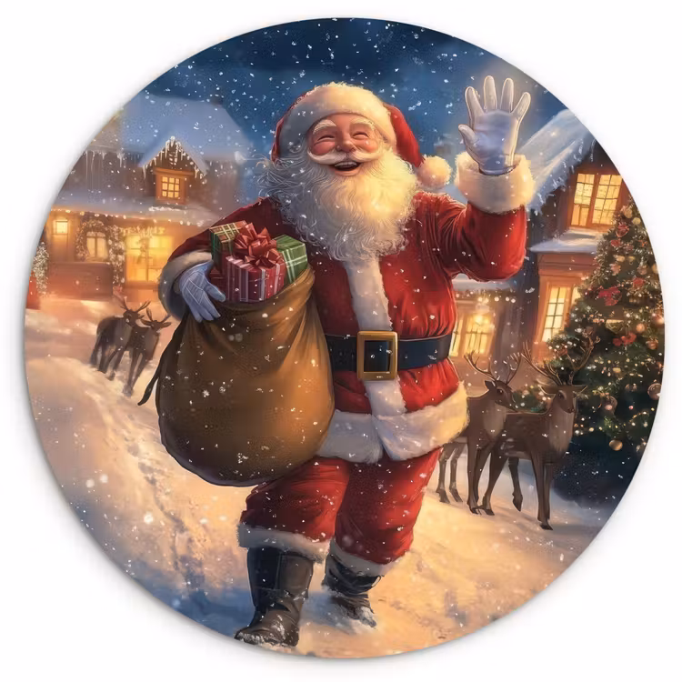 Kerstman - Dorp - Hert - Donker Wandcirkel kunststof plaat 5mm dik klein -3d