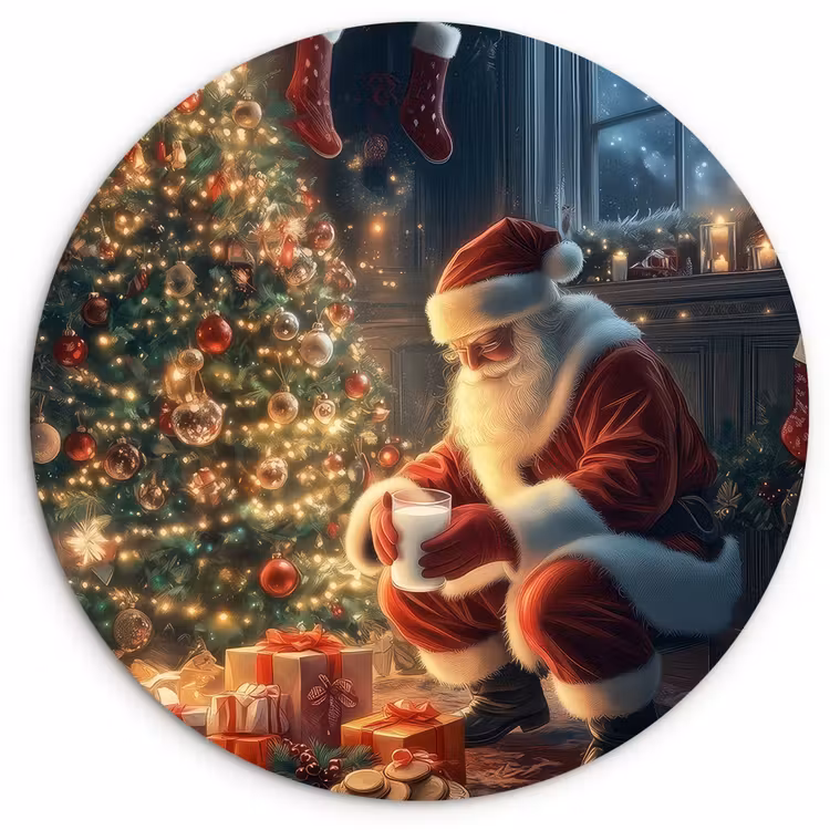 Kerstman - Haard - Donker Wandcirkel kunststof plaat 5mm dik klein -3d