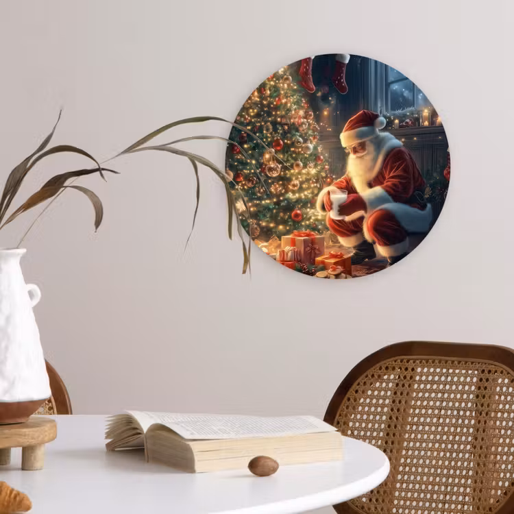 Kerstman - Haard - Donker Wandcirkel kunststof plaat 5mm dik klein -sfeer4