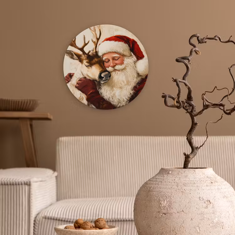 Kerstman - Rendier - Kerst - Christmas Wandcirkel kunststof plaat 5mm dik klein -sfeer1