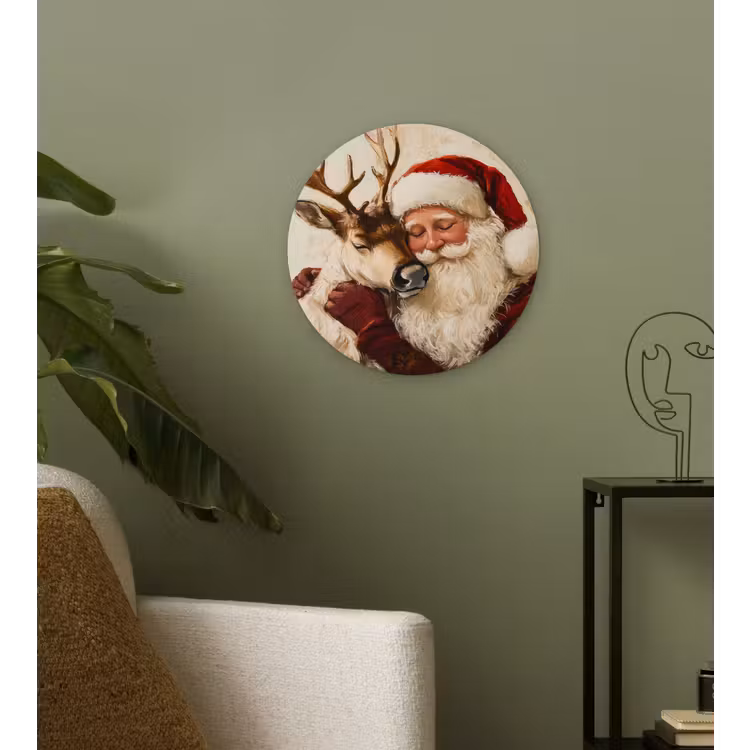 Kerstman - Rendier - Kerst - Christmas Wandcirkel kunststof plaat 5mm dik klein -sfeer3