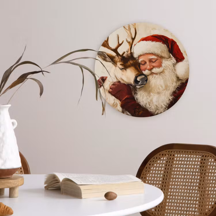Kerstman - Rendier - Kerst - Christmas Wandcirkel kunststof plaat 5mm dik klein -sfeer4