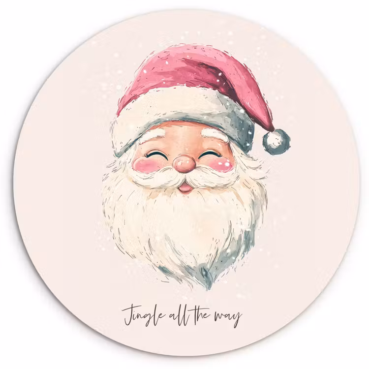 Kerstman - Kerst - Quote - Beige Wandcirkel kunststof plaat 5mm dik klein -3d