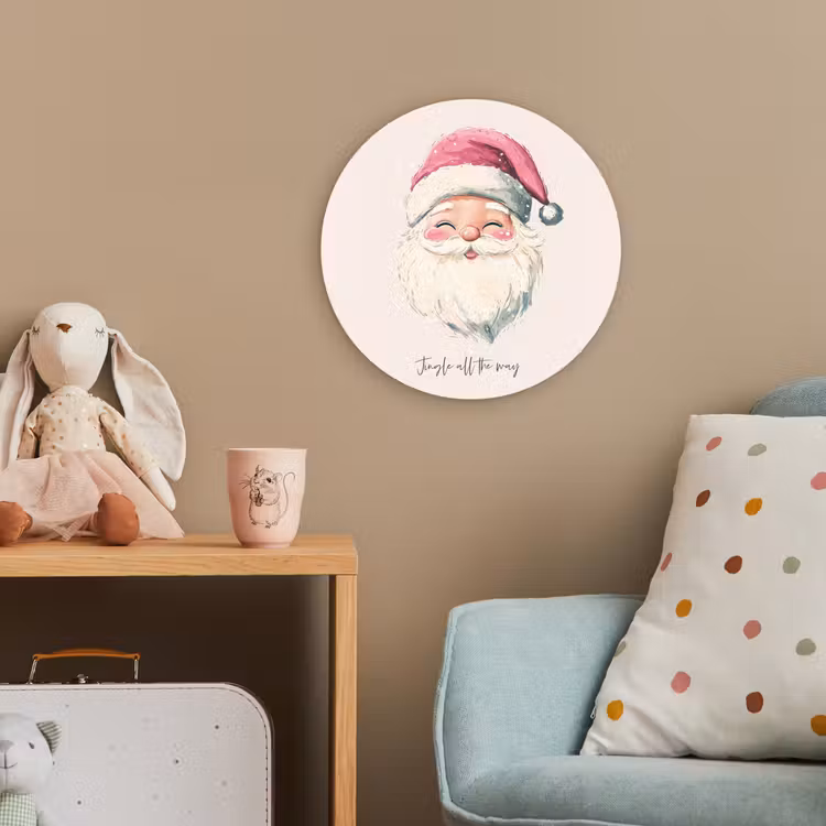 Kerstman - Kerst - Quote - Beige Wandcirkel kunststof plaat 5mm dik klein -tsfeer1_kind